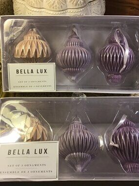 Bella Lux (6) Bohemian Finial Christmas Ornaments Iridescent Scalloped Purple